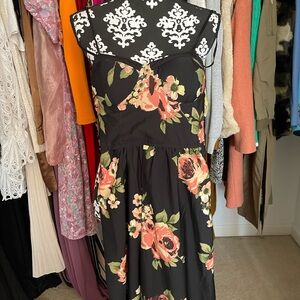 Black Floral Jumpsuit with Pink Rose Print